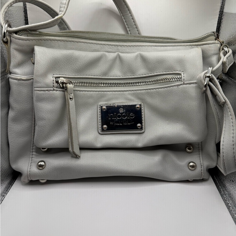 Nicole by Nicole Miller Gray Clutch Handbag  10 1/2" X 7 1/2" Multiple Pockets